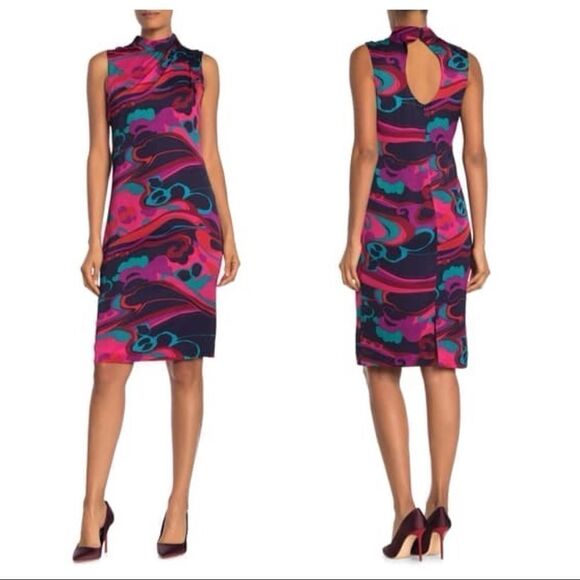 Trina Turk Abstract Multicolor Around Midnight Cutout Dress SZ 2 - Picture 1 of 5